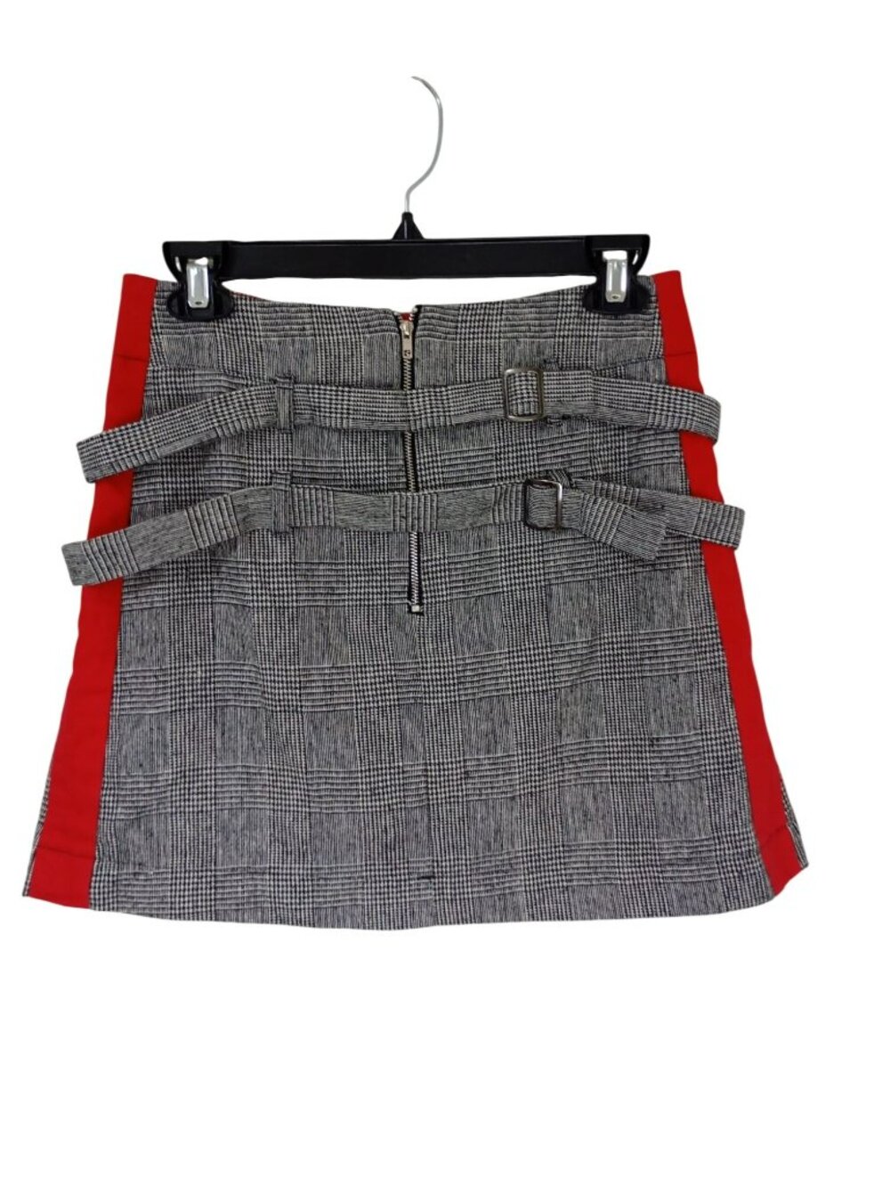 Mags & Pye Plaid Mini Skirt With Buckle Details & Red Side Panels Size 10 - Picture 2 of 7